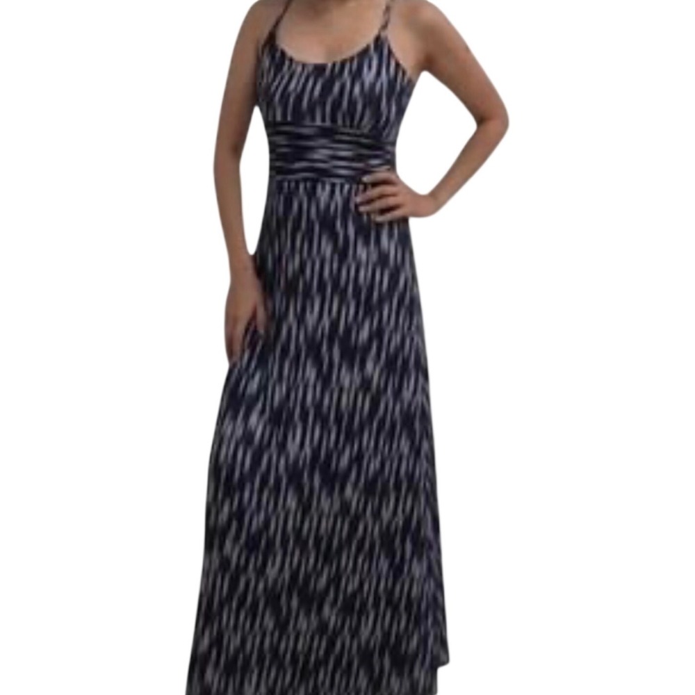 Eddie Bauer Travex Maxi Dress Womens‎ M Purple Stripe T-Back Empire Waist Summer